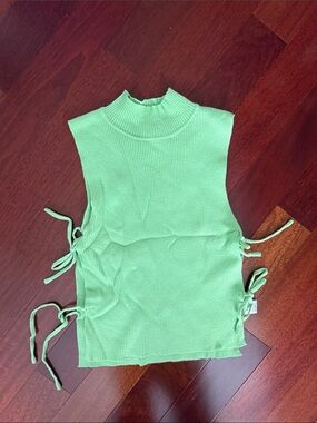 Mock Neck Side-Tie Knit Tank Top - Mint Green
